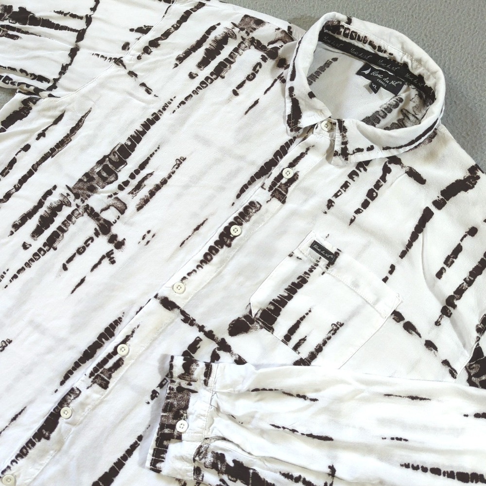 Blanc du Nil Button Up Shirt Mens XL White Black Abstract Stripe Viscose Bali